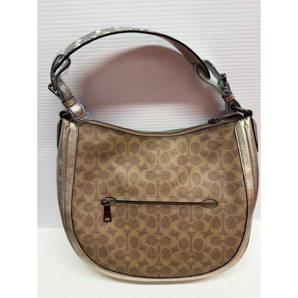 Coach Sutton Hobo Shoulder Crossbody Bag Signature Canvas Snakeskin TAN PLATINUM - Picture 9 of 14